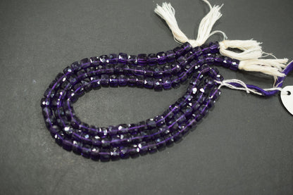 Natural Amethyst Faceted 3D Box Shape Beads , Sold By Strand , 6.50 - 7.00 mm , 10 Inches , BL- 6694