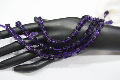 Natural Amethyst Faceted 3D Box Shape Beads , Sold By Strand , 7.00 mm , 10 Inches , BL- 6695
