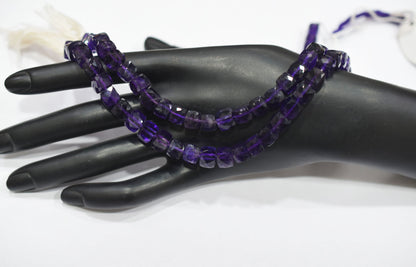 Natural Amethyst Faceted 3D Box Shape Beads , Sold By Strand , 7.50 mm , 10 Inches , BL- 6696