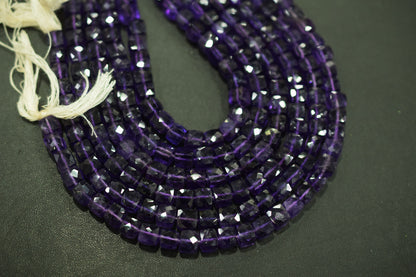 Natural Amethyst Faceted 3D Box Shape Beads , Sold By Strand , 7.00 mm , 10 Inches , BL- 6698