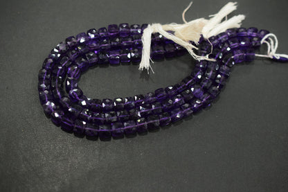 Natural Amethyst Faceted 3D Box Shape Beads , Sold By Strand , 7.00 - 7.50 mm , 10 Inches , BL- 6702