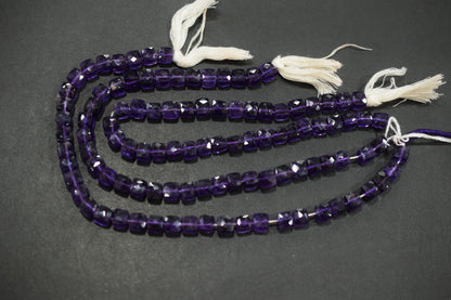 Natural Amethyst Faceted 3D Box Shape Beads , Sold By Strand , 7.00 - 7.50 mm , 10 Inches , BL- 6702