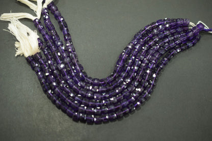 Natural Amethyst Faceted 3D Box Shape Beads , Sold By Strand , 7.50 mm , 10 Inches , BL- 6703