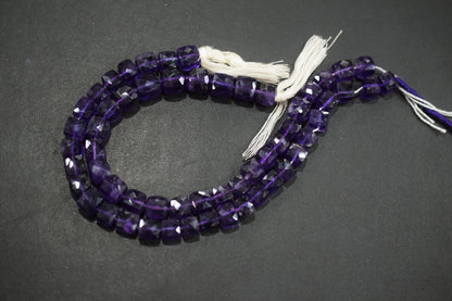 Natural Amethyst Faceted 3D Box Shape Beads , Sold By Strand , 9 - 11 mm , 10 Inches , BL- 6705