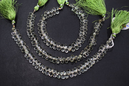 Natural Green Amethyst Faceted Tear Drops Shape Briolettes , Sold By Strand , 4.5x7 - 4.5x8 mm , 8" , BL- 6706