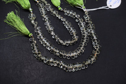Natural Green Amethyst Faceted Tear Drops Shape Briolettes , Sold By Strand , 4.50x7.50 - 4.50x8 mm , 8", BL- 6707