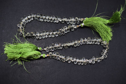 Natural Green Amethyst Faceted Tear Drops Shape Briolettes , Sold By Strand , 4.50x7.50 - 4.50x8 mm , 8", BL- 6707
