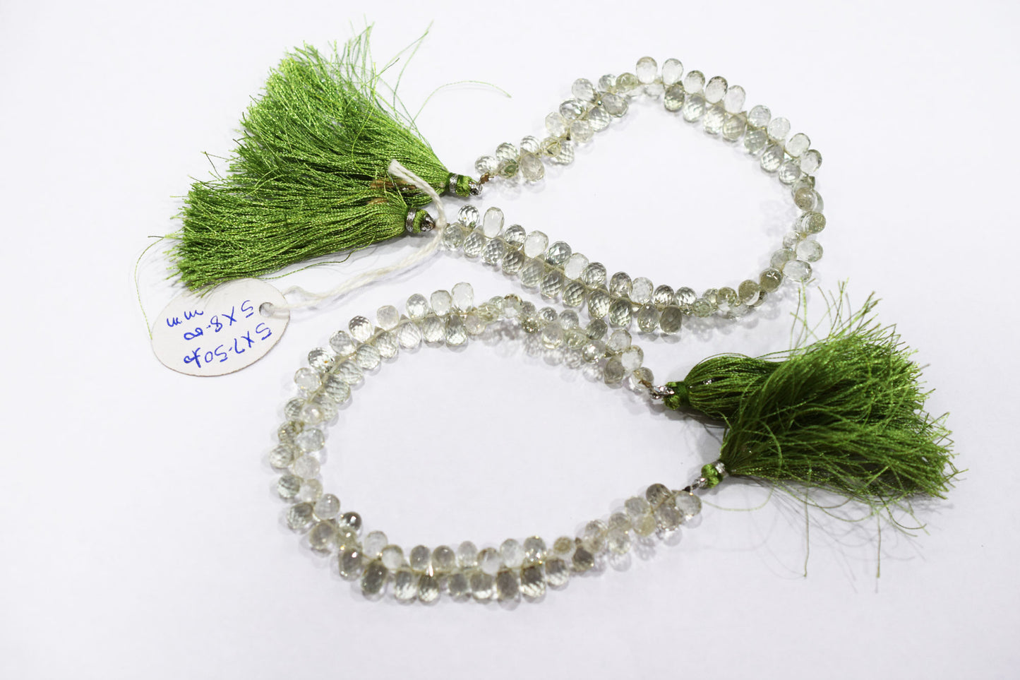 Natural Green Amethyst Faceted Tear Drops Shape Briolettes , Sold By Strand , 5x7.50 - 5x8 mm , 8" , BL- 6708