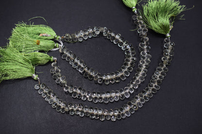 Natural Green Amethyst Faceted Tear Drops Shape Briolettes , Sold By Strand , 5x7.50 - 5x8 mm , 8" , BL- 6708