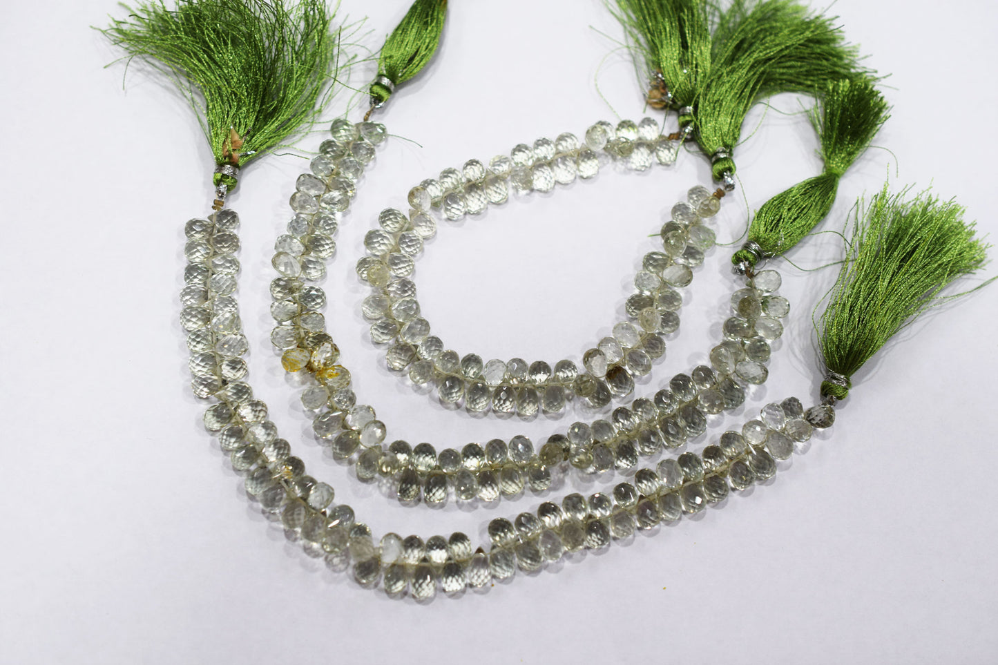 Natural Green Amethyst Faceted Tear Drops Shape Briolettes , Sold By Strand , 5.50x7.50 - 5.50x8 mm , 8", BL- 6709