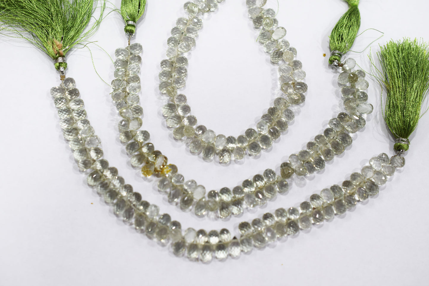 Natural Green Amethyst Faceted Tear Drops Shape Briolettes , Sold By Strand , 5.50x7.50 - 5.50x8 mm , 8", BL- 6709