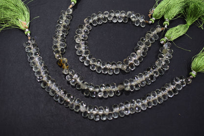 Natural Green Amethyst Faceted Tear Drops Shape Briolettes , Sold By Strand , 5.50x7.50 - 5.50x8 mm , 8", BL- 6709