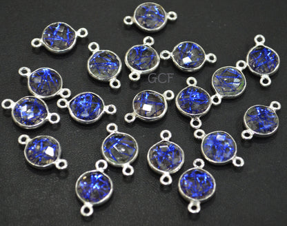 Blue Rutile Faceted Coin Shape Double Bail Connector , Blue Rutile Doublet Hydro Glass Connector , Sold By Piece , 12 mm , RB-6748