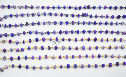 Lavender Blue Opal Smooth Rondelle Shape Rosary Beaded Chain , Lavender Blue Opal Wire Wrapped Chain , 3.50 - 4 mm , 6761