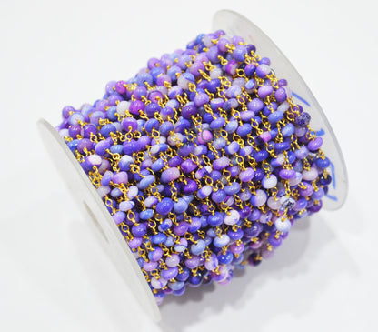 Lavender Blue Opal Smooth Rondelle Shape Rosary Beaded Chain , Lavender Blue Opal Wire Wrapped Chain , 3.50 - 4 mm , 6761