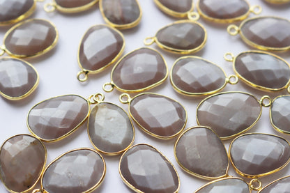 Natural Chocolate Moonstone Faceted Slice Shape Connector , Sold By Piece , 15 - 18 mm , RB-7269