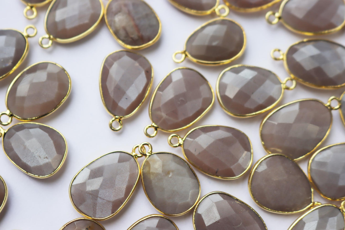 Natural Chocolate Moonstone Faceted Slice Shape Connector , Sold By Piece , 15 - 18 mm , RB-7269