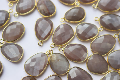 Natural Chocolate Moonstone Faceted Slice Shape Connector , Sold By Piece , 15 - 18 mm , RB-7269