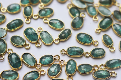 Natural Forest Green Kyanite Faceted Slice Shape Connector , Sold By Piece , 5 - 11 mm , RB-7271