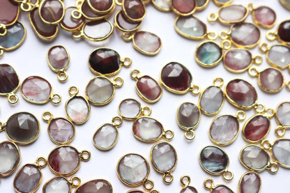 Natural Andesine Labradorite Faceted Slice Shape Connector , Sold By Piece , 7 - 11 mm , RB-7272