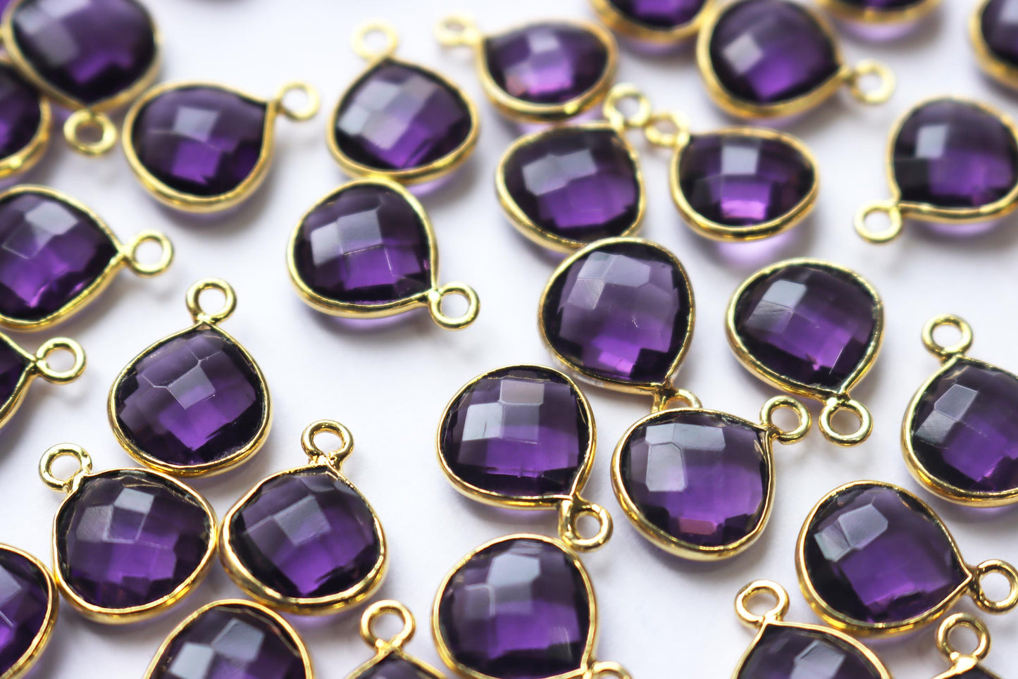 Amethyst Hydro Glass Faceted Heart Shape Connector , Sold By Piece , 10 mm , RB-7273