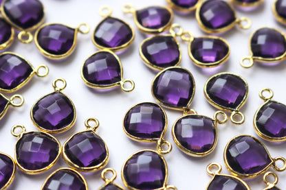 Amethyst Hydro Glass Faceted Heart Shape Connector , Sold By Piece , 10 mm , RB-7273