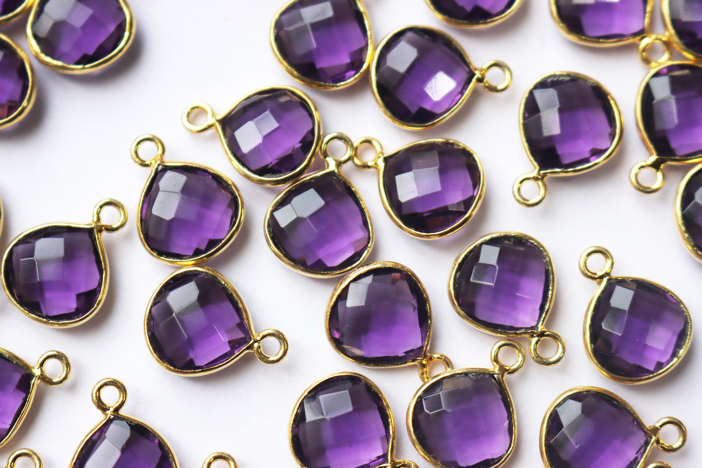 Amethyst Hydro Glass Faceted Heart Shape Connector , Sold By Piece , 10 mm , RB-7273