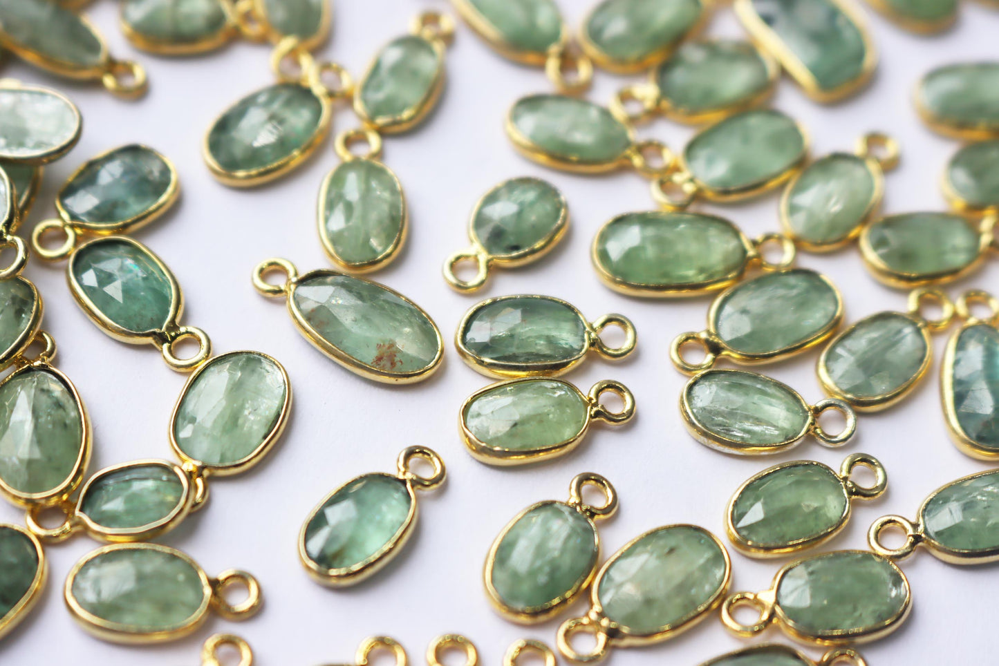 Natural Mint Green Kyanite Faceted Slice Shape Connector , Sold By Piece , 4x7 - 7x12 mm , RB-7274