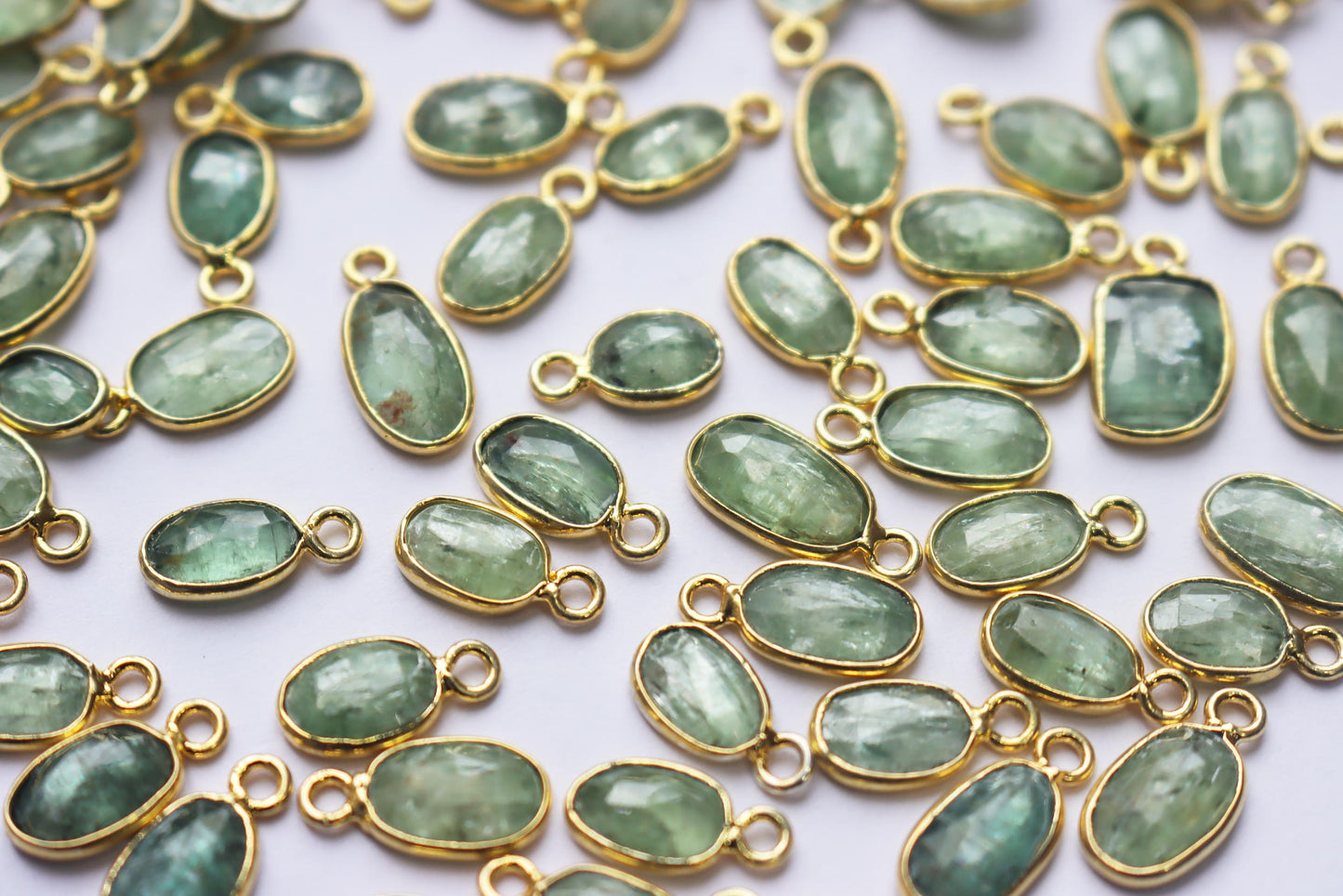 Natural Mint Green Kyanite Faceted Slice Shape Connector , Sold By Piece , 4x7 - 7x12 mm , RB-7274