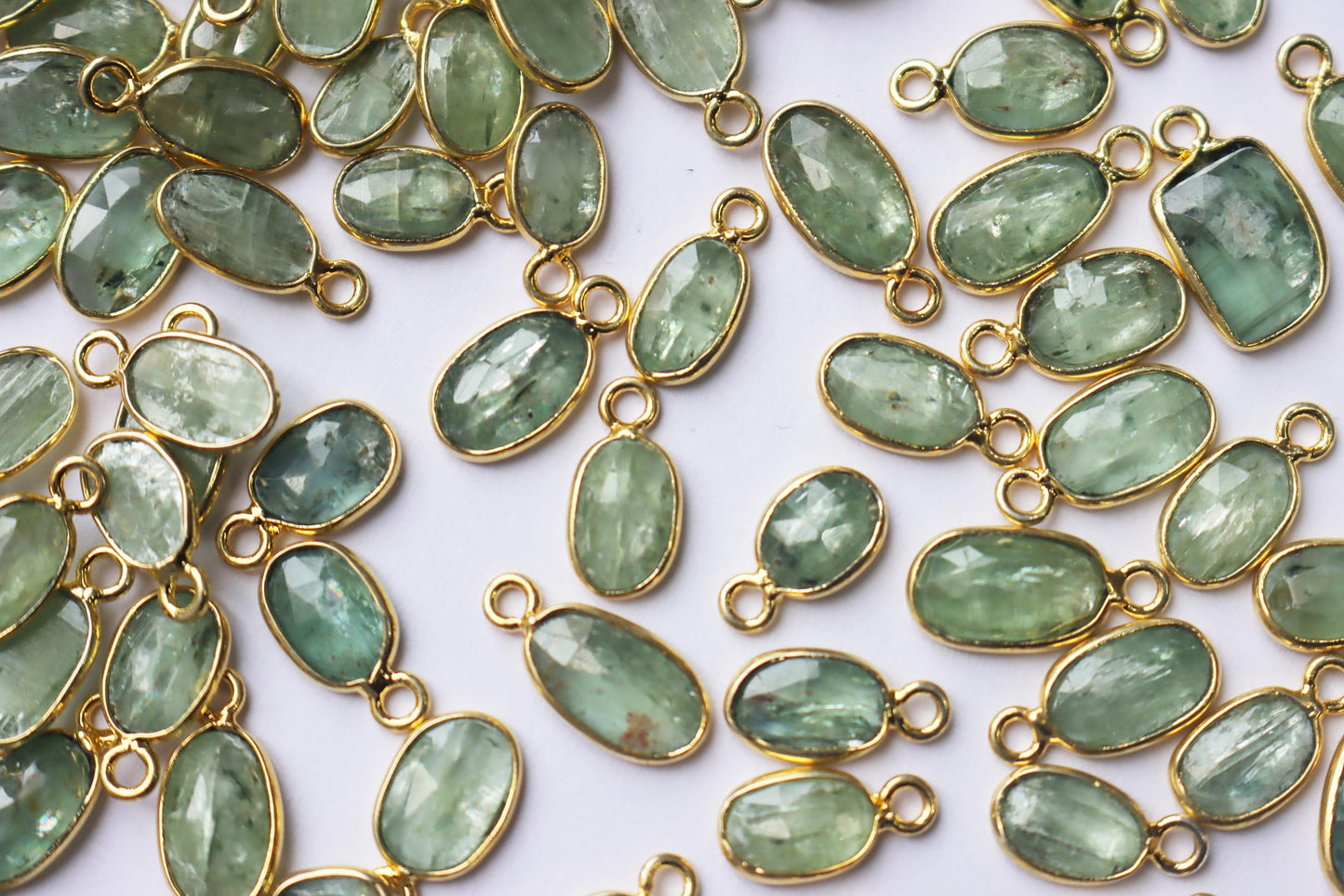 Natural Mint Green Kyanite Faceted Slice Shape Connector , Sold By Piece , 4x7 - 7x12 mm , RB-7274