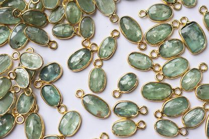 Natural Mint Green Kyanite Faceted Slice Shape Connector , Sold By Piece , 4x7 - 7x12 mm , RB-7274