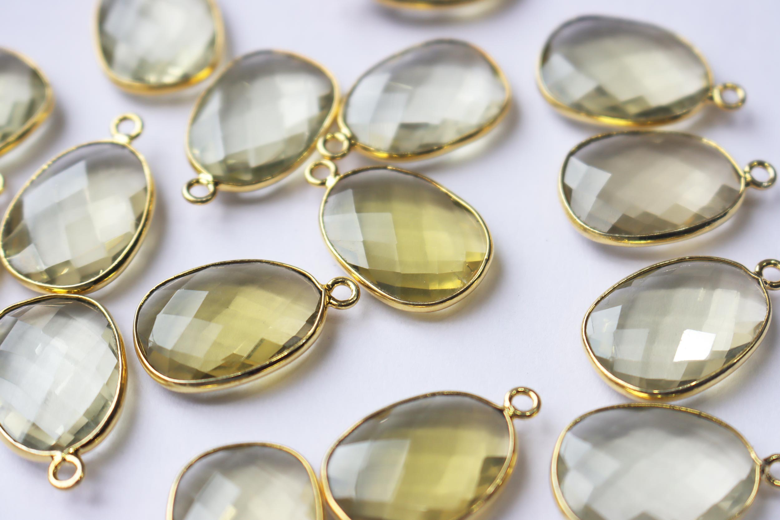 Natural Brazilian Lemon Quartz Faceted Slice Shape Connector , Sold By Piece , 15 - 20 mm , RB-7276