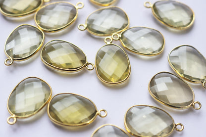 Natural Brazilian Lemon Quartz Faceted Slice Shape Connector , Sold By Piece , 15 - 20 mm , RB-7276