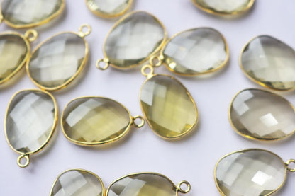 Natural Brazilian Lemon Quartz Faceted Slice Shape Connector , Sold By Piece , 15 - 20 mm , RB-7276