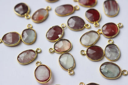 Natural Andesine Labradorite Faceted Slice Shape Connector , Sold By Piece , 10 - 14 mm , RB-7278