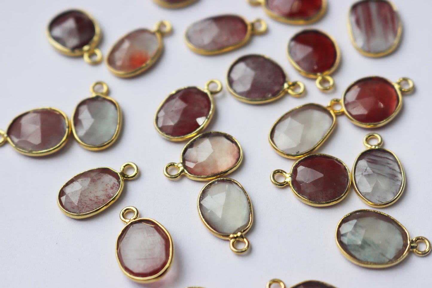 Natural Andesine Labradorite Faceted Slice Shape Connector , Sold By Piece , 10 - 14 mm , RB-7278