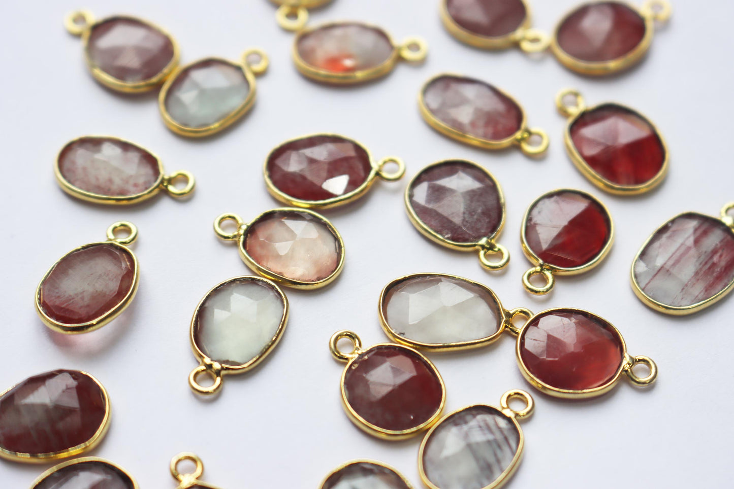 Natural Andesine Labradorite Faceted Slice Shape Connector , Sold By Piece , 10 - 14 mm , RB-7278