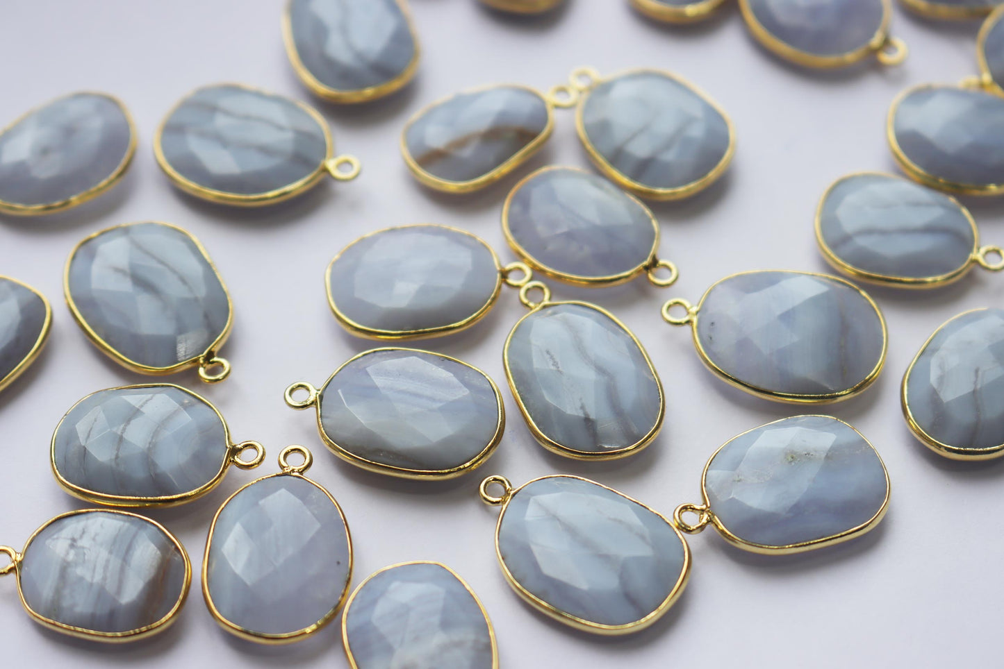 Natural Blue Lace Agate Faceted Slice Shape Connector , Sold By Piece , 18 - 21 mm , RB-7279