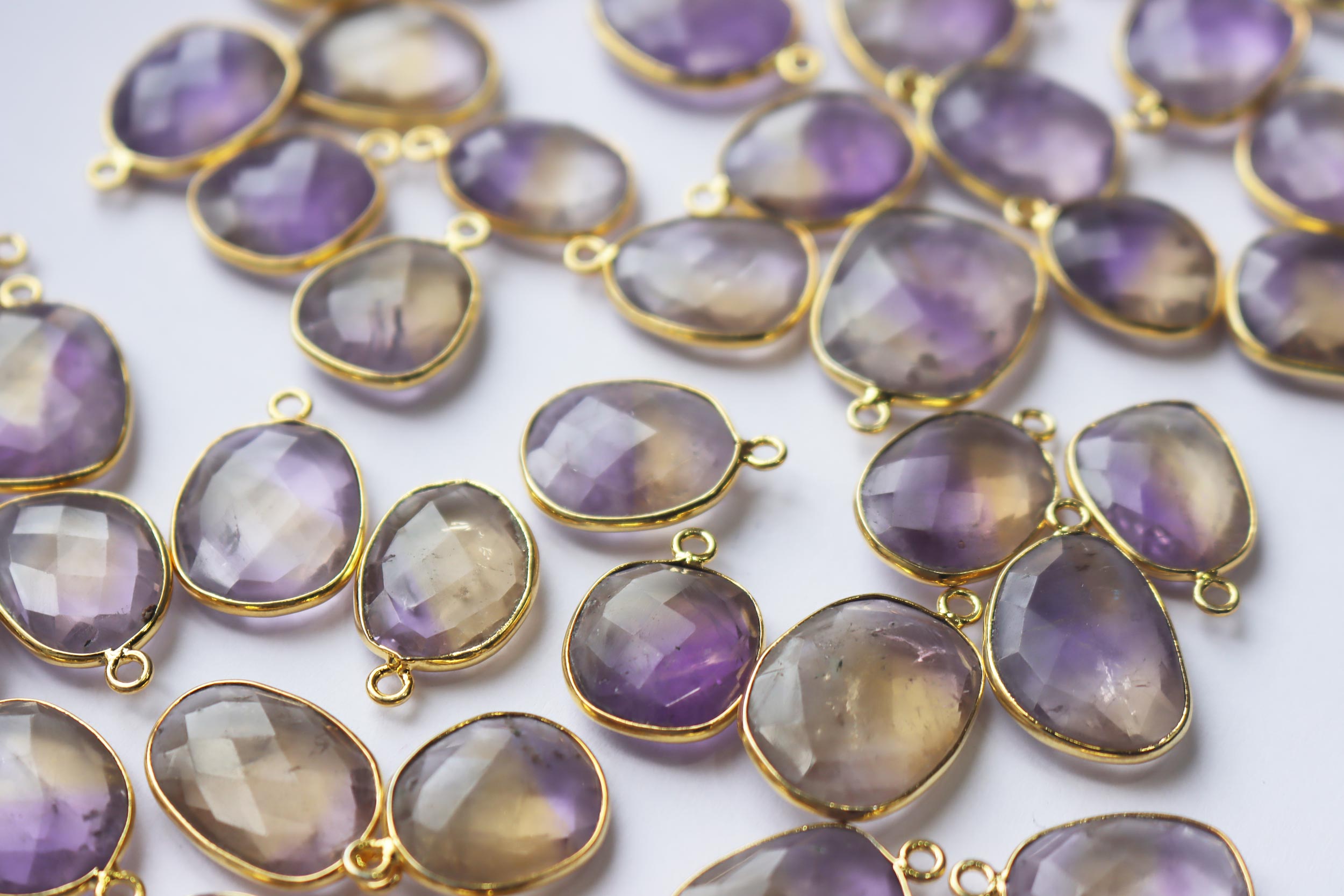 Natural Ametrine Faceted Slice Shape Connector , Sold By Piece , 14 - 18 mm , RB-7281
