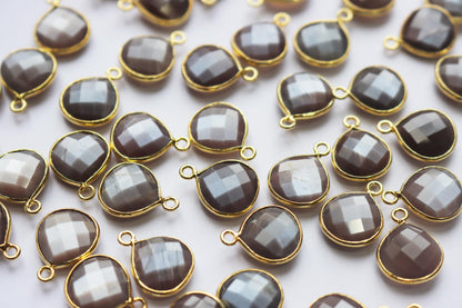 Natural Chocolate Moonstone Faceted Heart Shape Connector , Sold By Piece , 13 mm , RB-7282