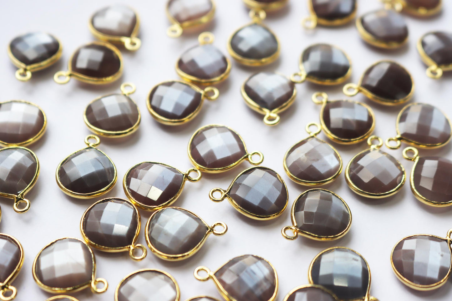 Natural Chocolate Moonstone Faceted Heart Shape Connector , Sold By Piece , 13 mm , RB-7282