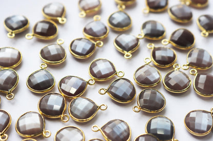 Natural Chocolate Moonstone Faceted Heart Shape Connector , Sold By Piece , 13 mm , RB-7282