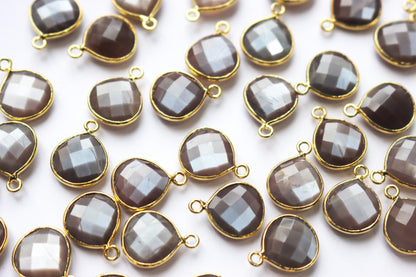 Natural Chocolate Moonstone Faceted Heart Shape Connector , Sold By Piece , 13 mm , RB-7282