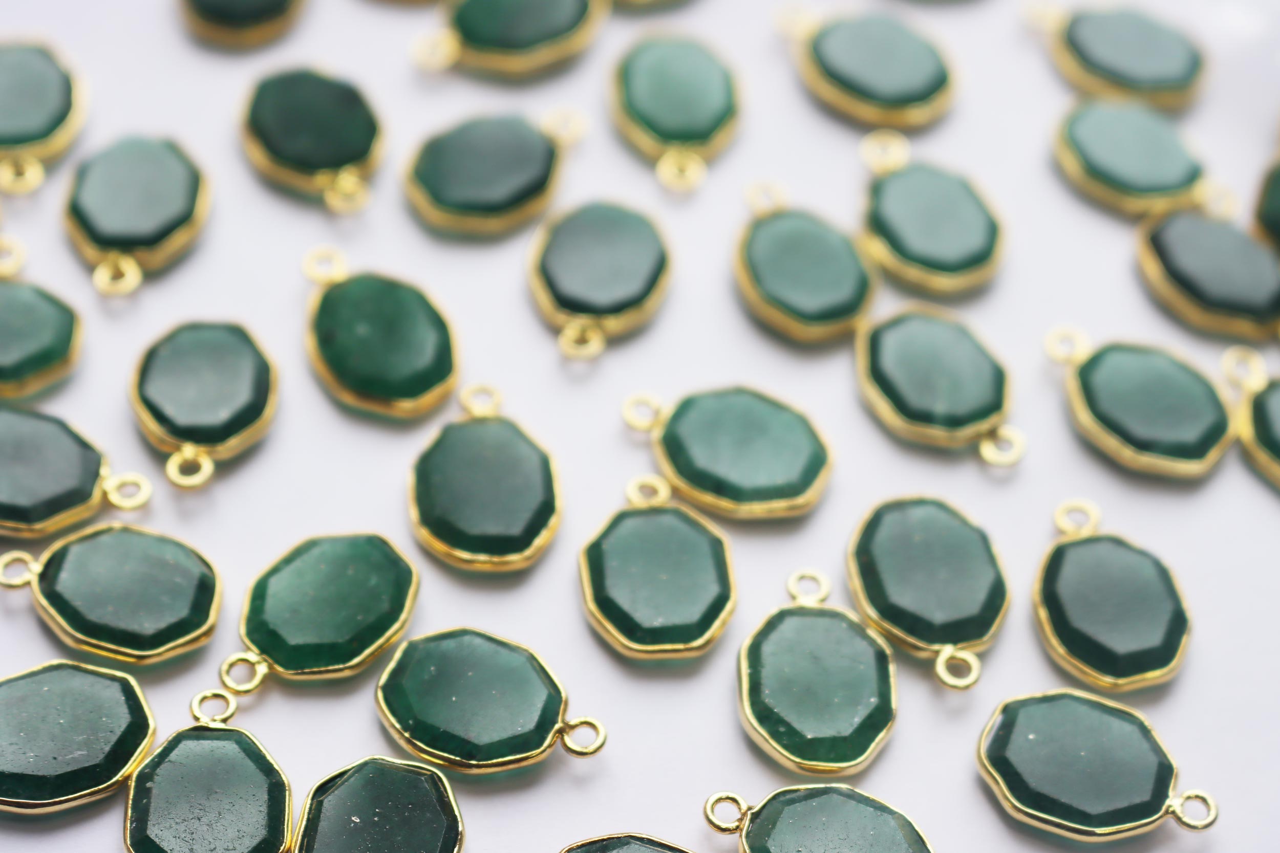 Natural Green Aventurine Faceted Octagonal Coffin Shape Connector , Sold By Piece , 14 - 17 mm , RB-7283