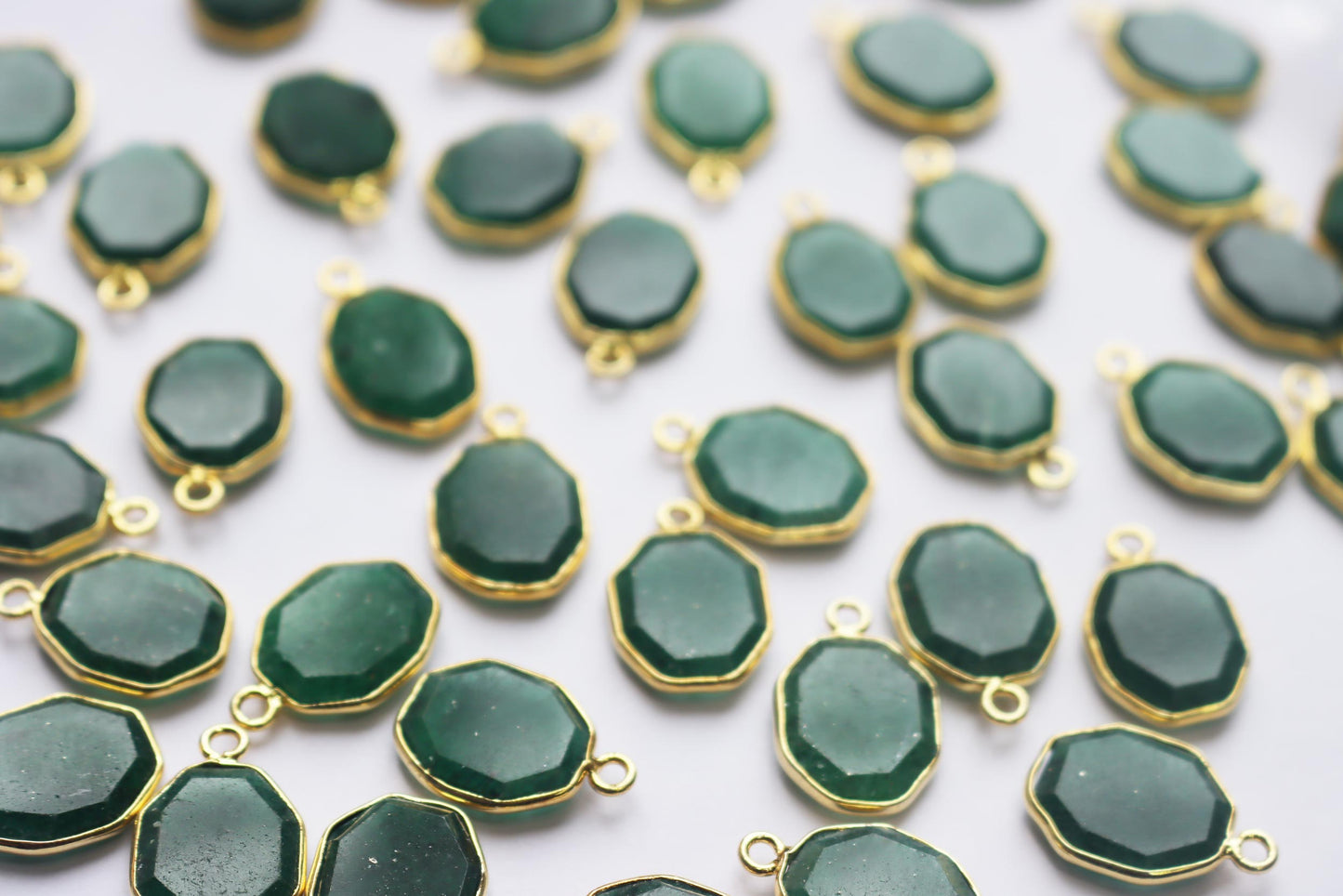 Natural Green Aventurine Faceted Octagonal Coffin Shape Connector , Sold By Piece , 14 - 17 mm , RB-7283