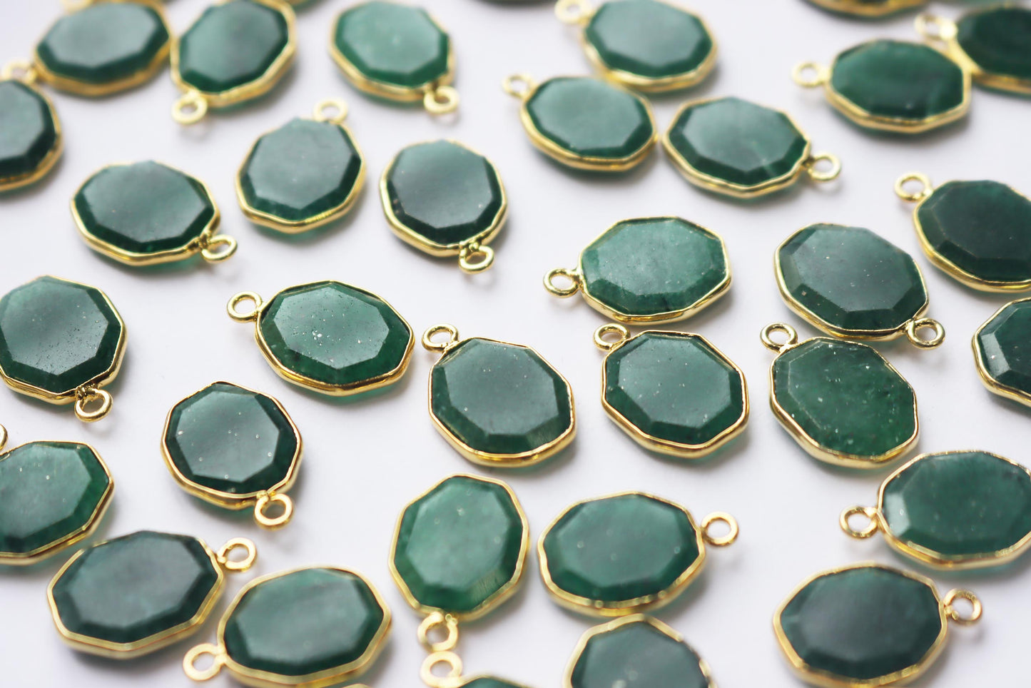 Natural Green Aventurine Faceted Octagonal Coffin Shape Connector , Sold By Piece , 14 - 17 mm , RB-7283