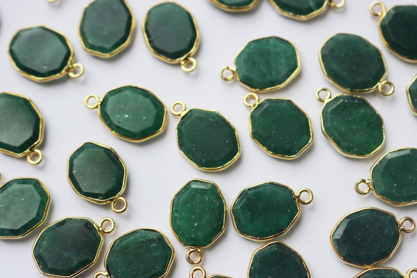 Natural Green Aventurine Faceted Octagonal Coffin Shape Connector , Sold By Piece , 14 - 17 mm , RB-7283