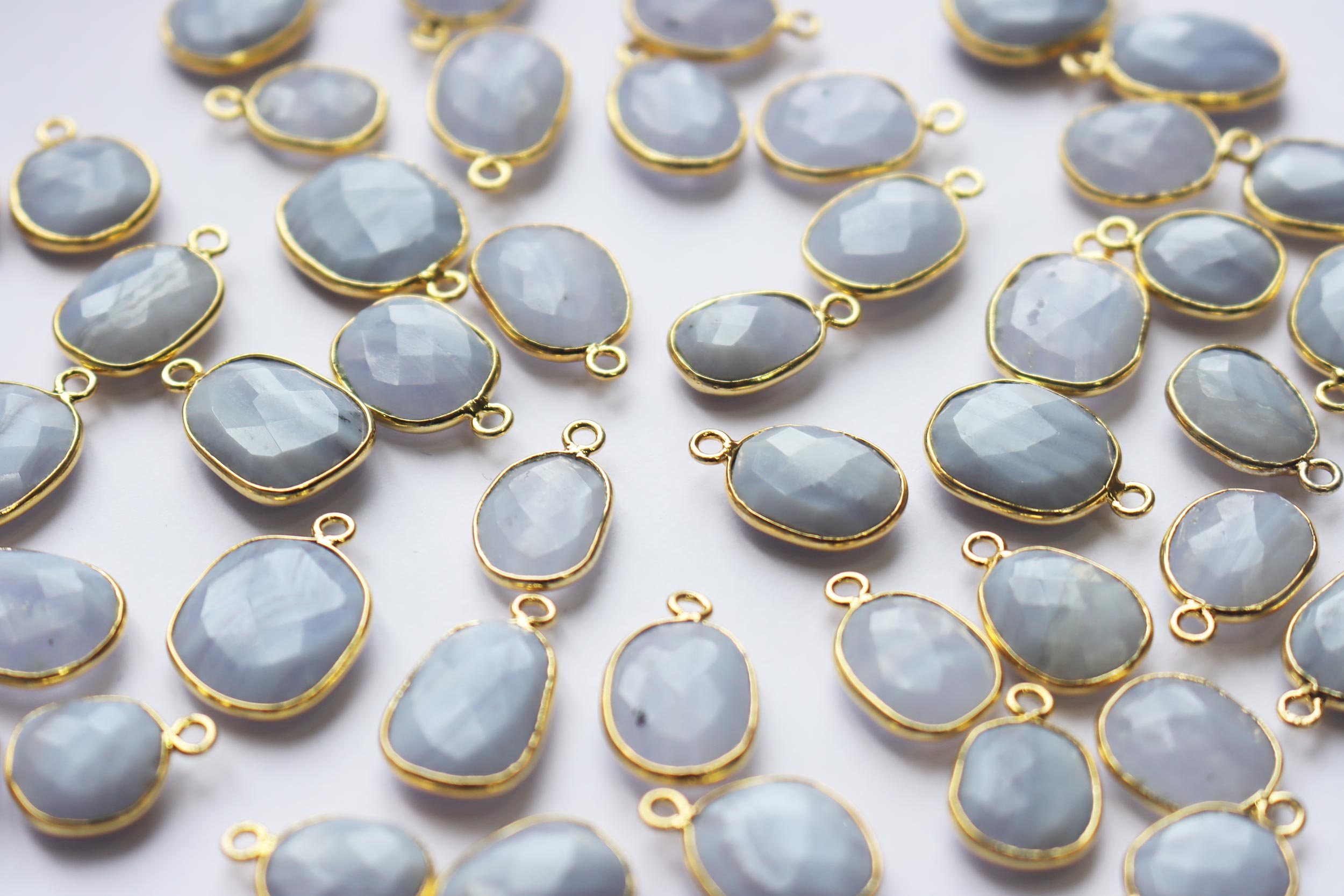 Natural Blue Lace Agate Faceted Slice Shape Connector , Sold By Piece , 10 - 16 mm , RB-7284