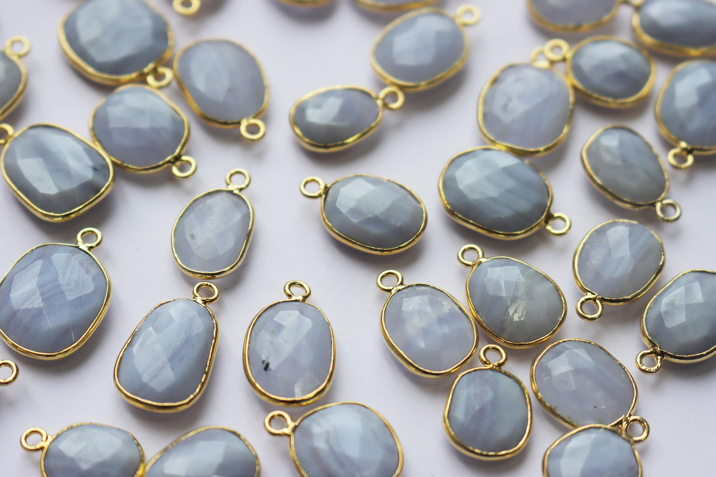 Natural Blue Lace Agate Faceted Slice Shape Connector , Sold By Piece , 10 - 16 mm , RB-7284