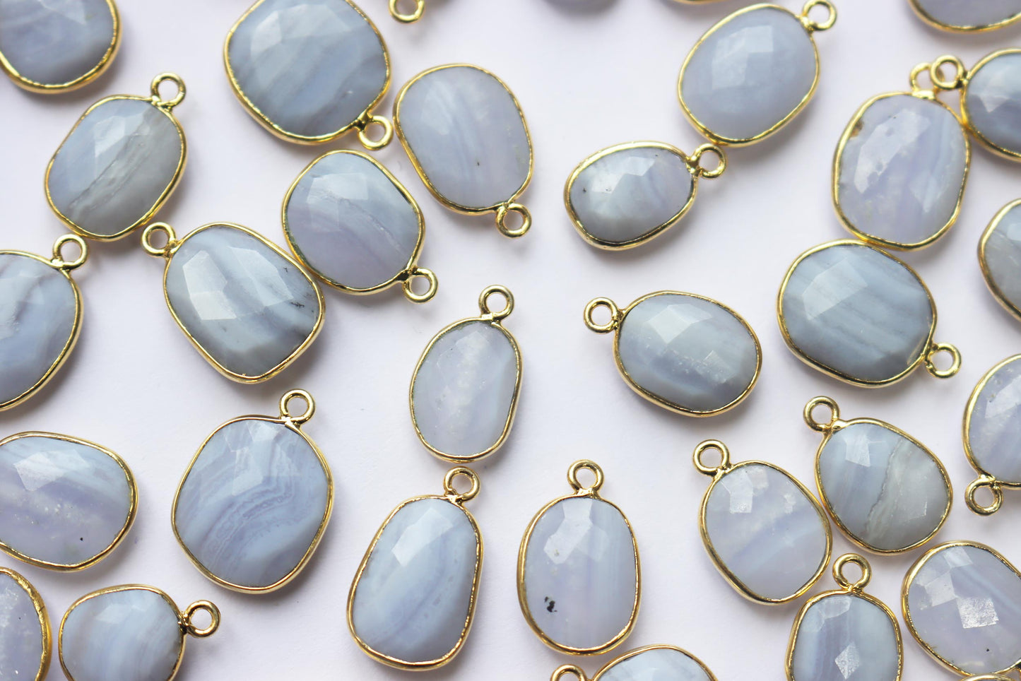 Natural Blue Lace Agate Faceted Slice Shape Connector , Sold By Piece , 10 - 16 mm , RB-7284
